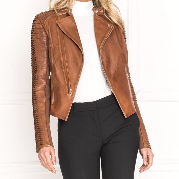 Lamarque NWT - Azra Leather Jacket in Luggage - Picture 2 of 5